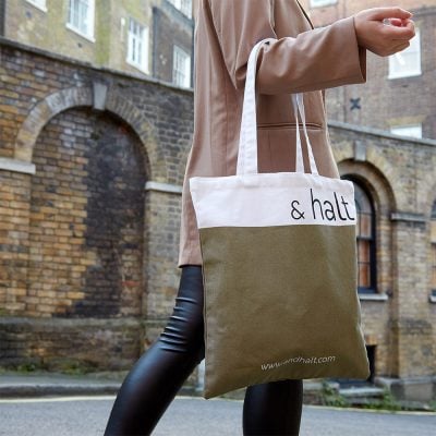 logo printed canvas tote bag with long handles direct from ethical bags manufacturer