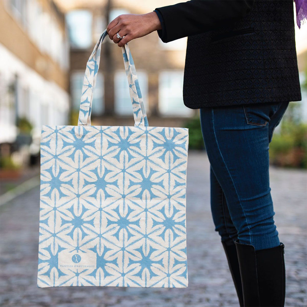 Blue Geo Prism Large Fabric Canvas Tote Bag